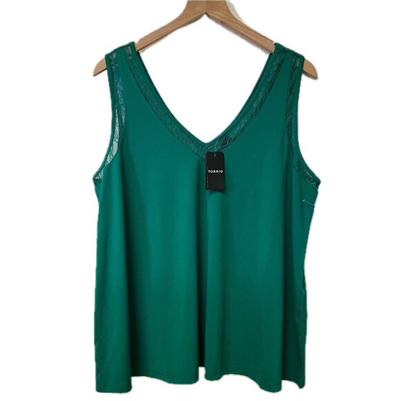 New Torrid Green Tank Top with Lace Neckline - Size 1X - Picture 1 of 4